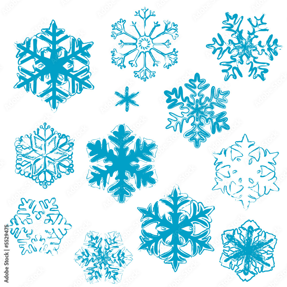 Fototapeta premium Various stylized designs of snowflakes for winter illustration
