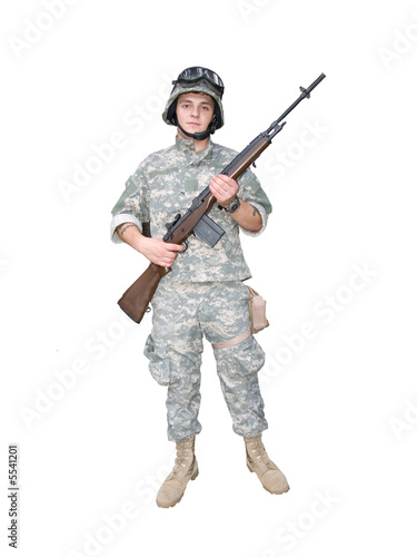 The isolated image with clipping path of the soldier with rifle