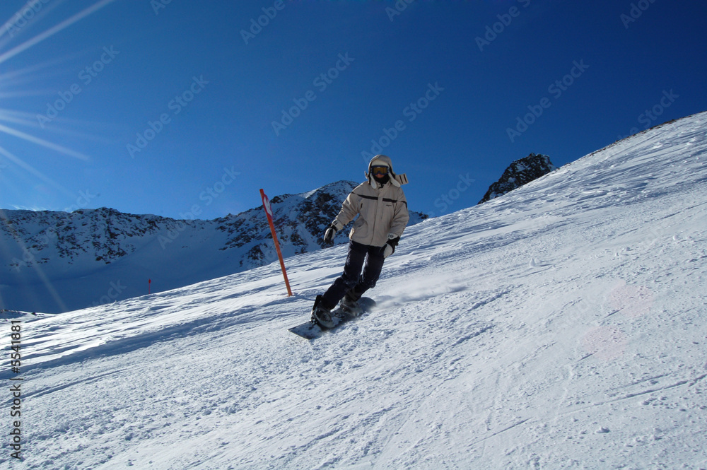 Woman snowboarding