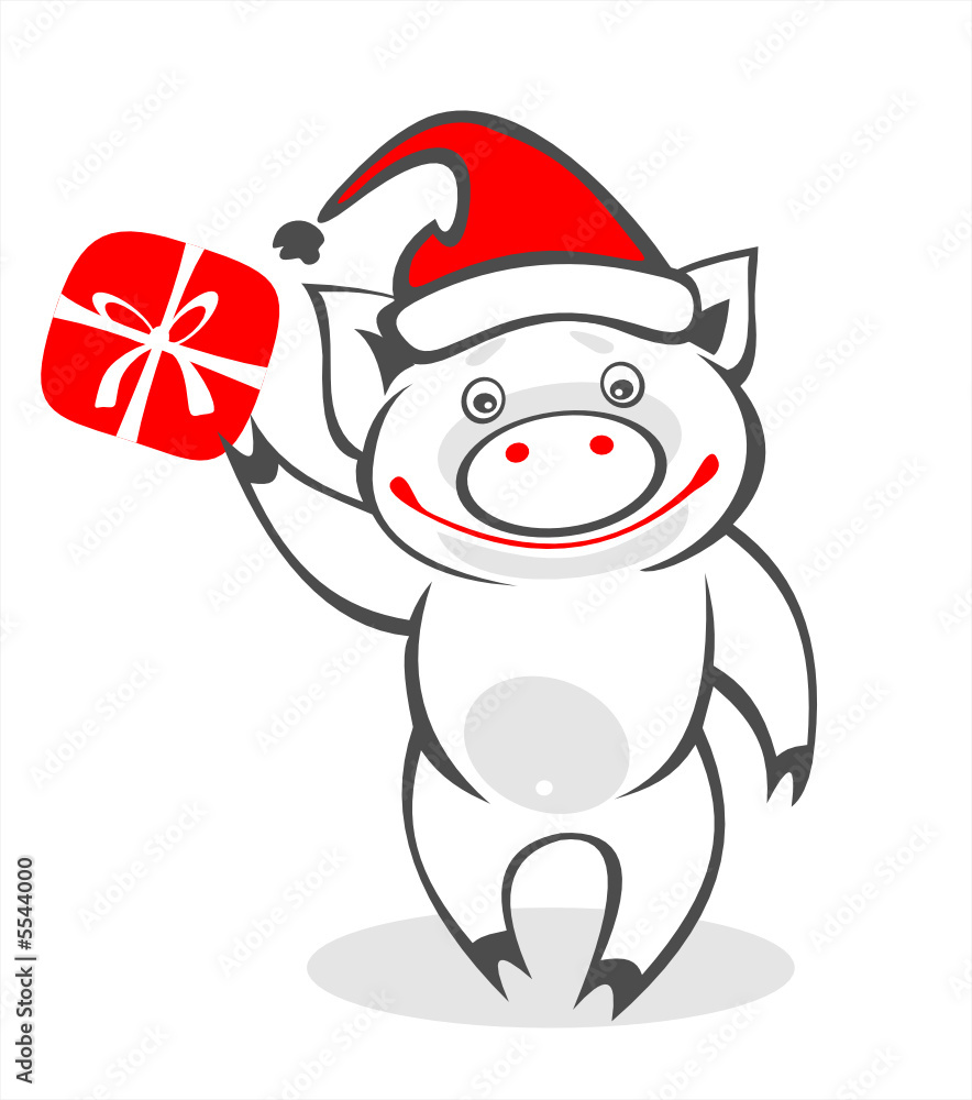 happy pig and gift