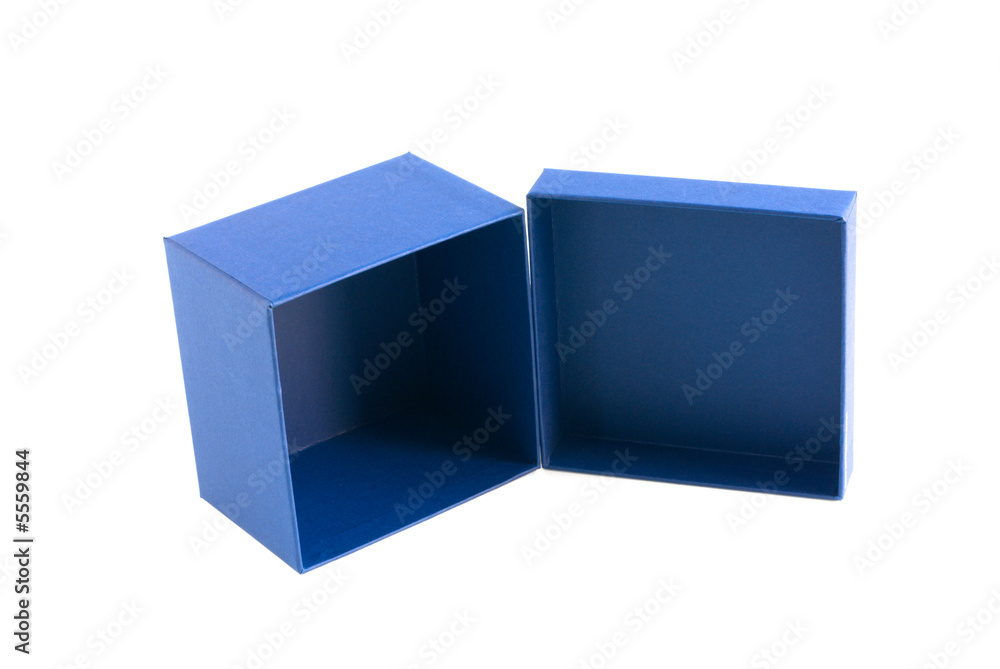 Box of blue cardboard wrapping little object Box of blue cardboard wrapping little object