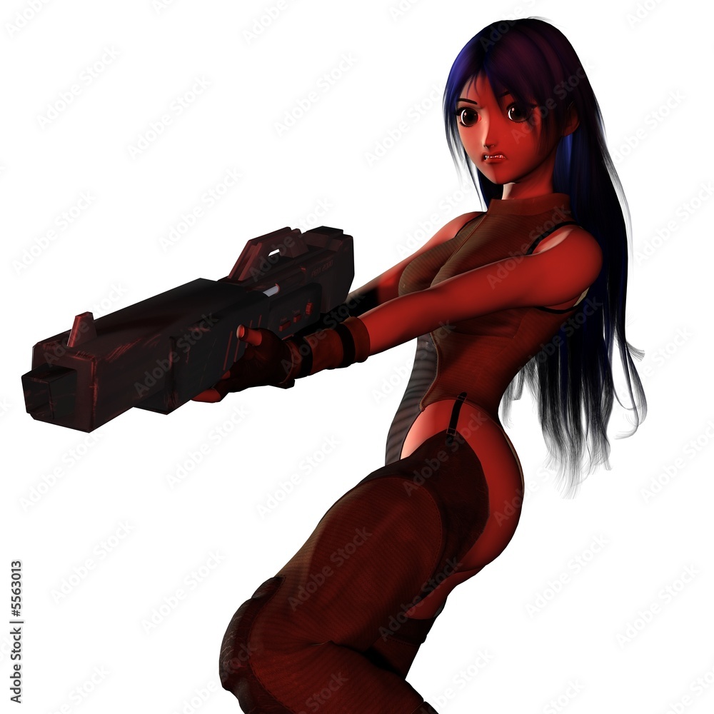 Anime Girl with Laser Gun Stock Illustration | Adobe Stock