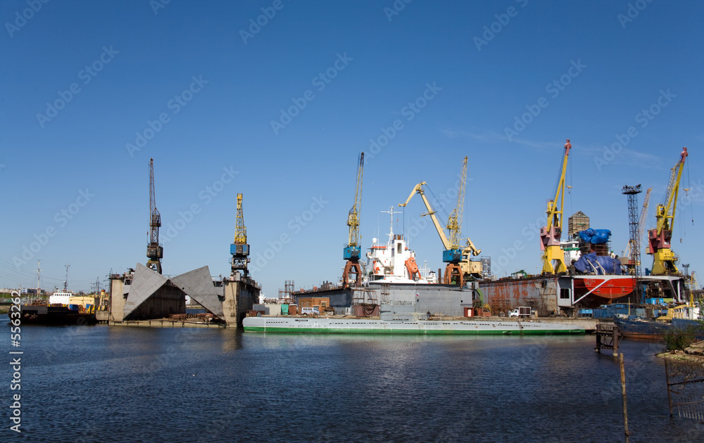 the view of Saint-Petersburg's dock in summer