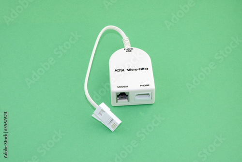 An ADSL micro filter set against a green background