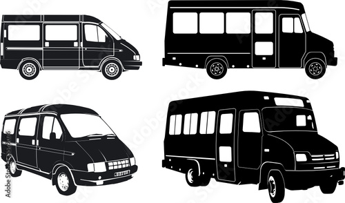 Urban/suburban buses silhouettes set