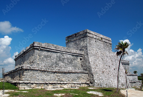 Ancient Mayan Fortress at the Seashore in Tulum