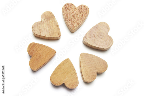Wooden Heart Symbols on White Background