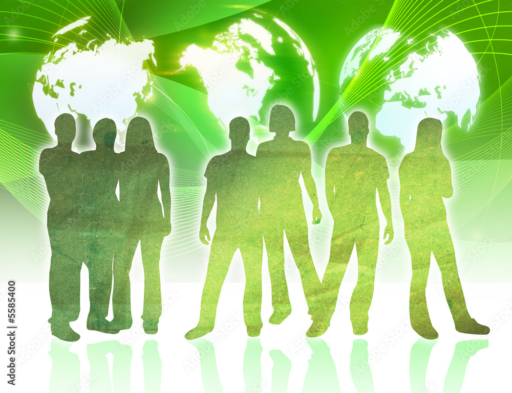Obraz premium world map and people silhouettes 