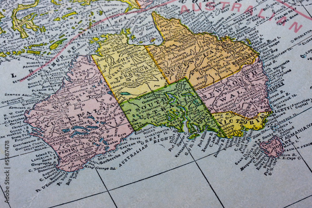 Obraz premium Australia with Tasmania on a vintage map