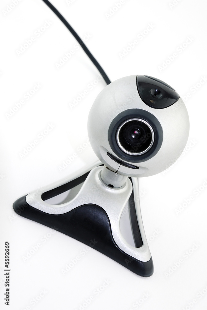 Silver webcam isolated against a white background