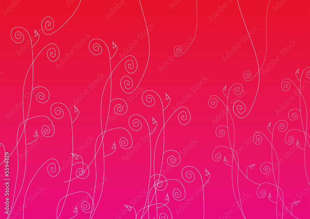 Foliage drawing in white, pink and red