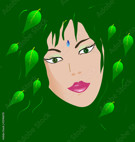 visage de femme feuillage
