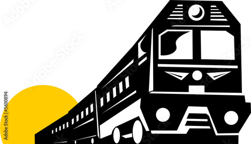 Speeding train woodcut style
