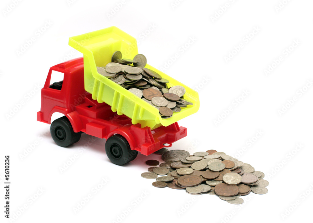 toy lorry with coins - business concept