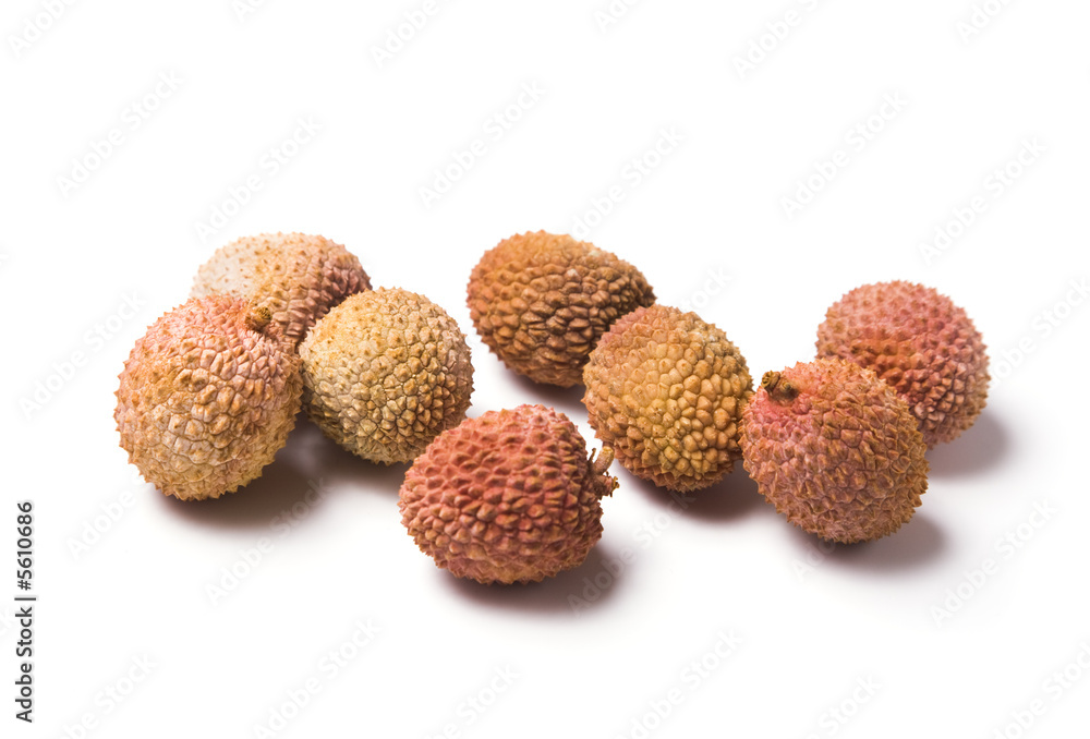 eight lychee fruits isolated on white background eight lychee fruits isolated on white background