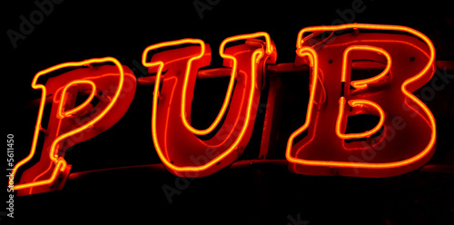 Photo of a neon light sign saying Pub