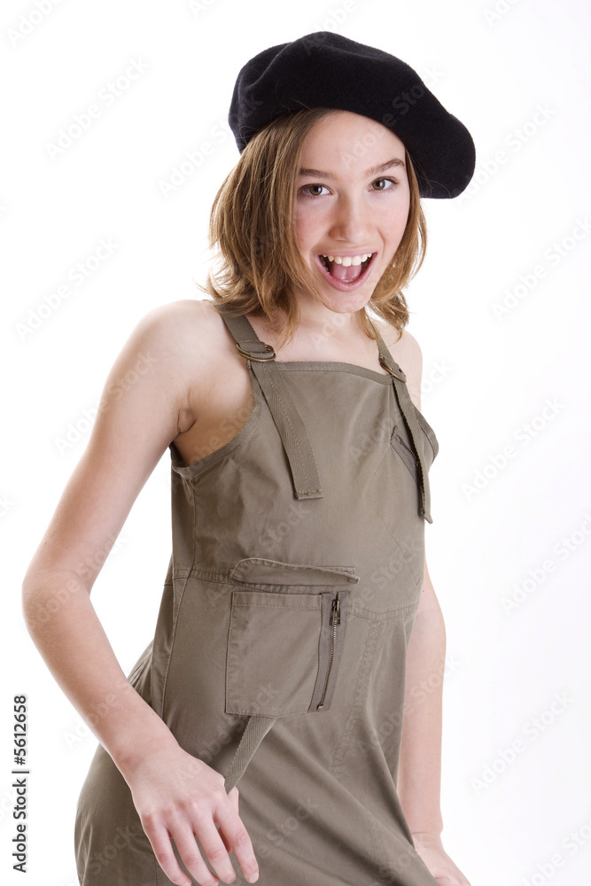 expressions of girl with a hat isolated on white expressions of girl with a hat isolated on white