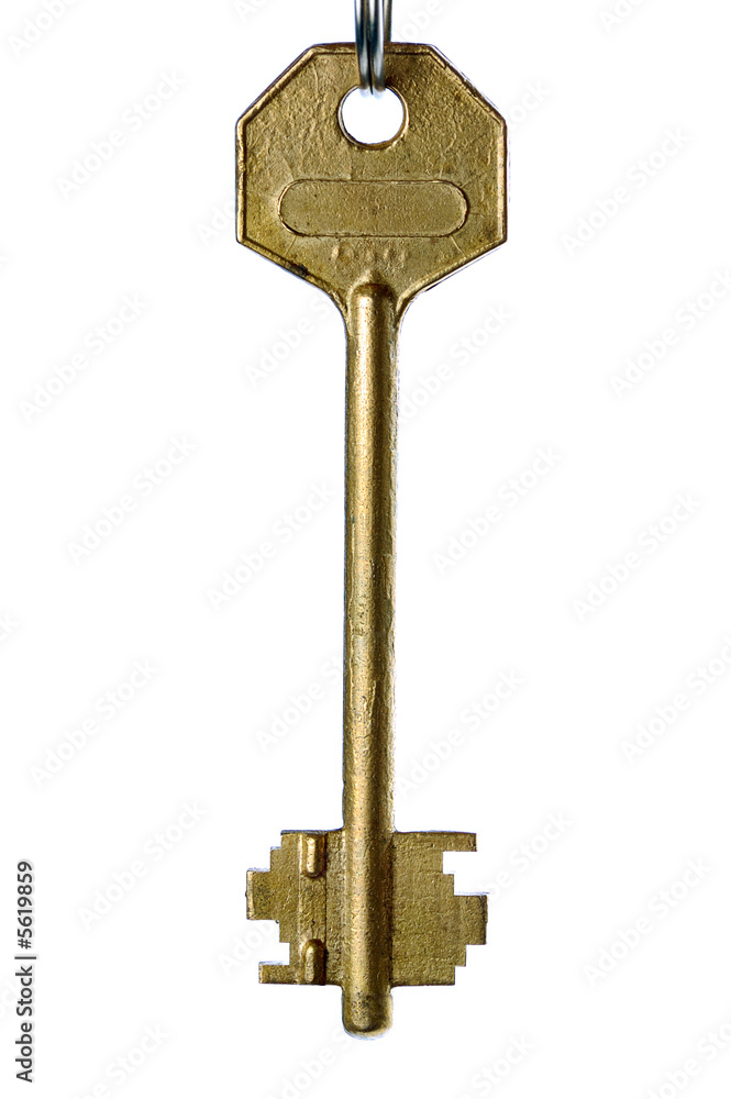 old yellow metal key isolated on white background old yellow metal key isolated on white background