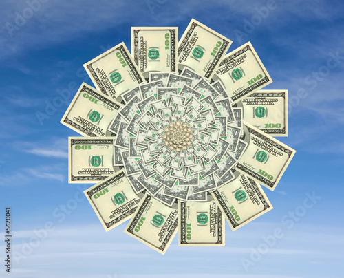 Concept of a money flower on a blue sky background.