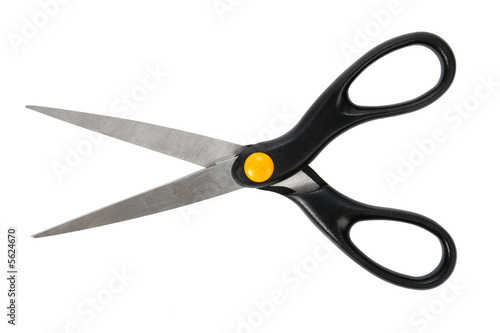 Open scissors isolated on white.