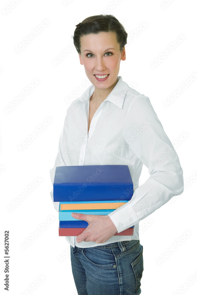 Happy adult student holding a few books Happy adult student holding a few books