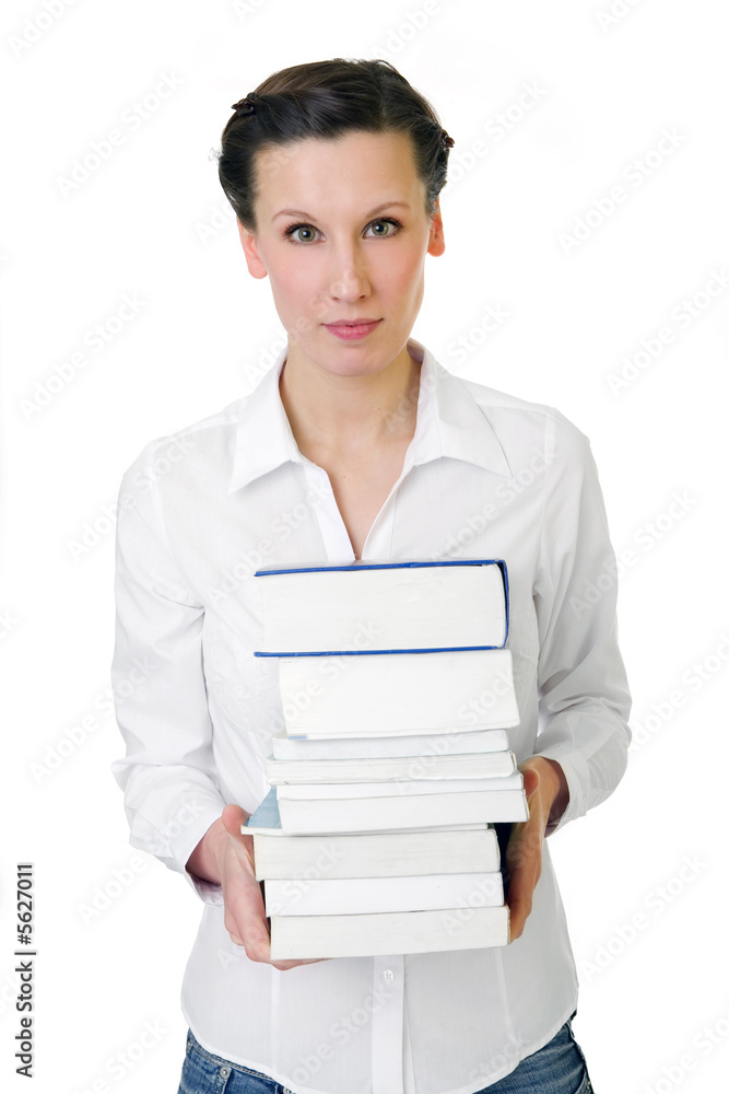 Happy adult student holding a few books Happy adult student holding a few books