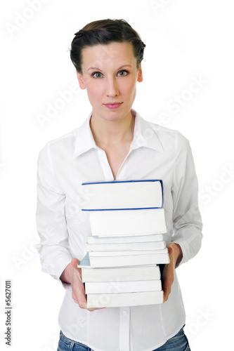 Happy adult student holding a few books