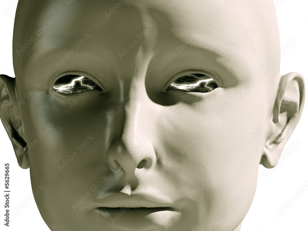 close-up girl head with lighting eyes (computer-generated image) close-up girl head with lighting eyes (computer-generated image)