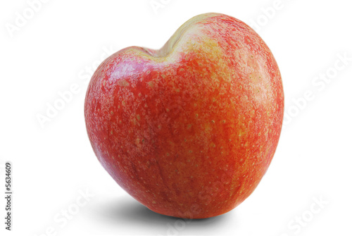 red heart shaped apple isolated over white