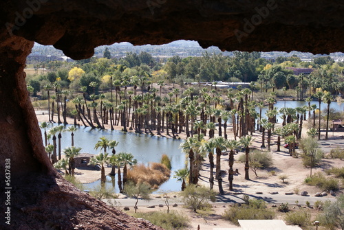 Desert oasis view from cave