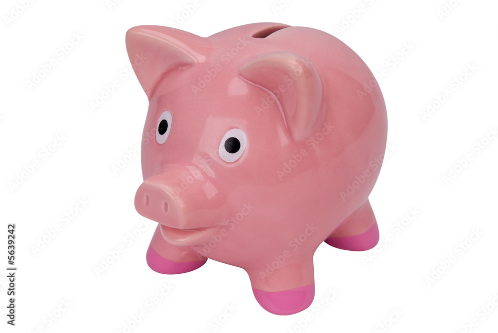 Pink piggy bank isolated over white