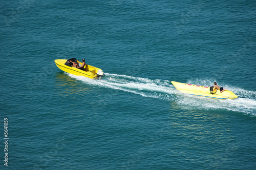 Motor boat making a turn in the sea