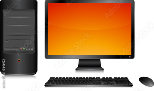 Ordinateur de bureau noir, clavier et souris sans fil