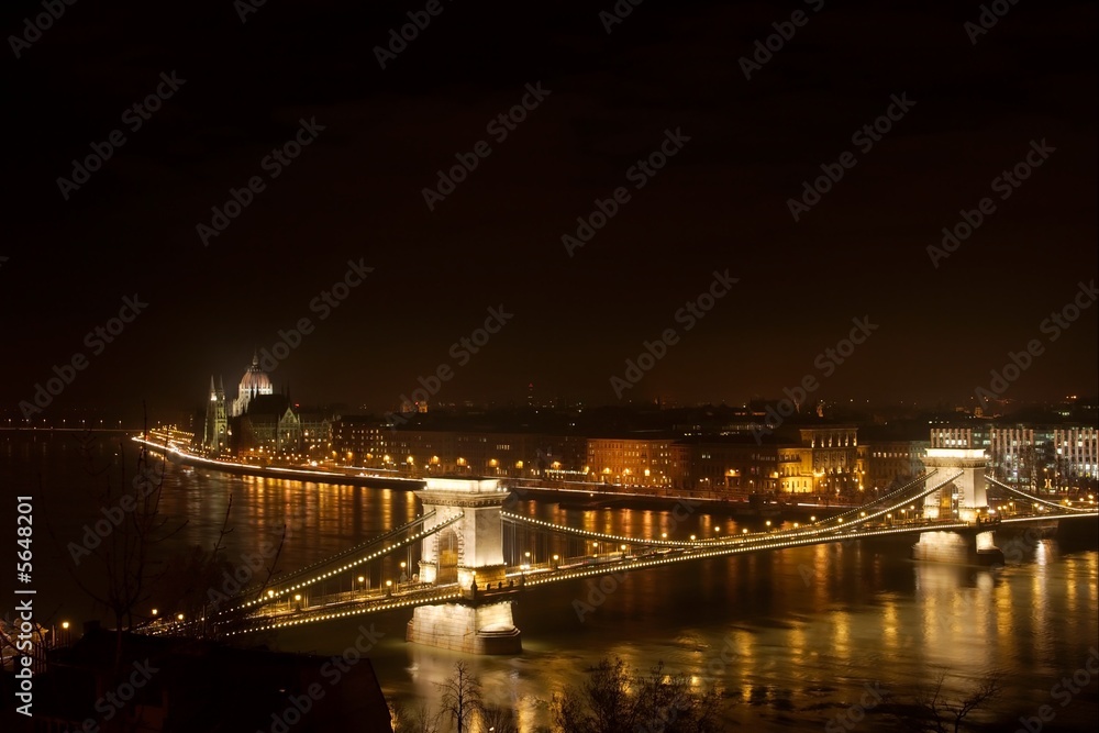 Budapest panorama by night with the Chainbridge