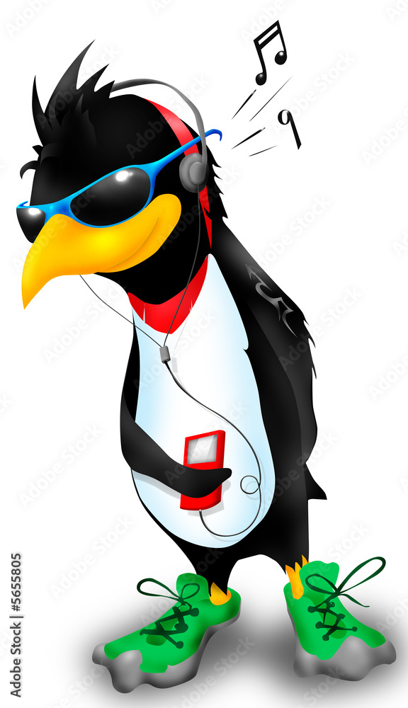 Fototapeta premium Penguin listen music