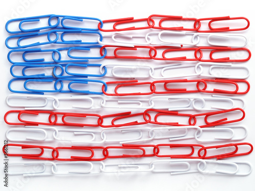 Partial US flag made from red, white amd blue paper clips