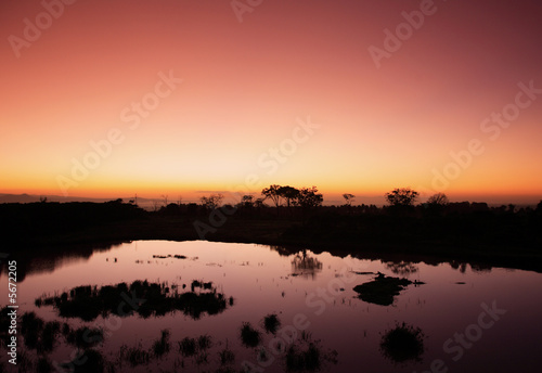 Early morning Kenyan sunrise over a waterhole.