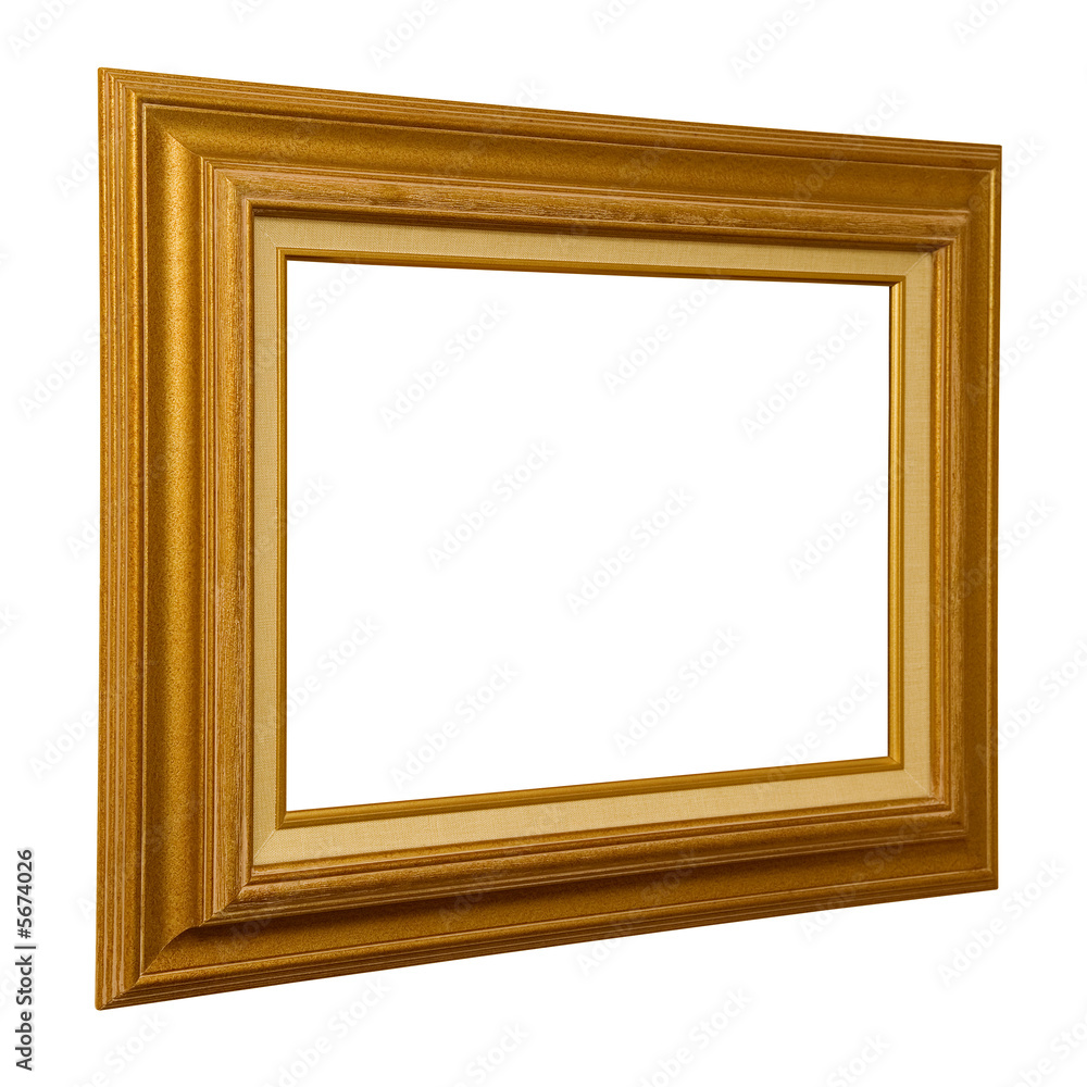 Gold coloured Picture frame viewed from an angle.