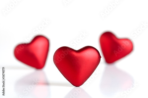 Red valentine hearts isolated on white