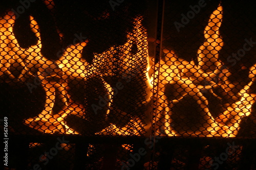 Fireplace with fender and life fire inside