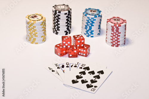 Chips, cards and dice. Gamble.