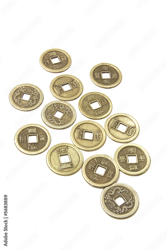 Ancient Chinese Coins on White Background Ancient Chinese Coins on White Background