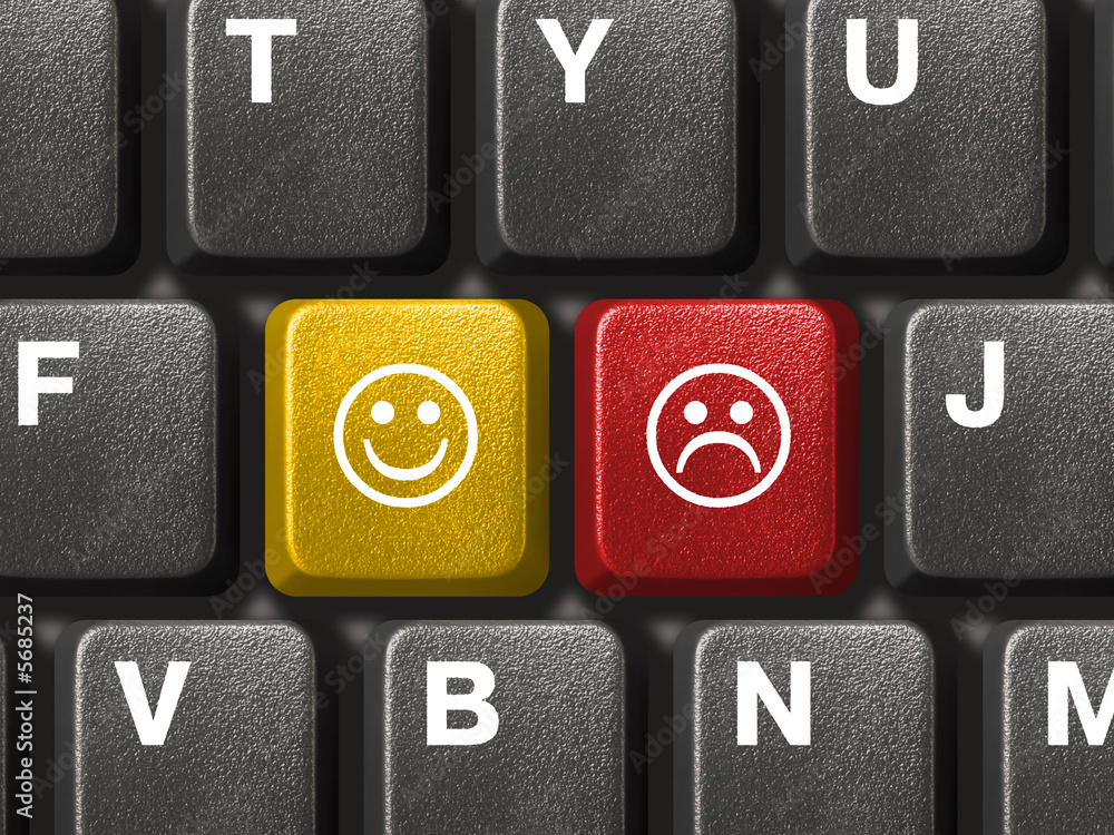 Computer keyboard close-up with two smiley keys (emoticons) Computer keyboard close-up with two smiley keys (emoticons)