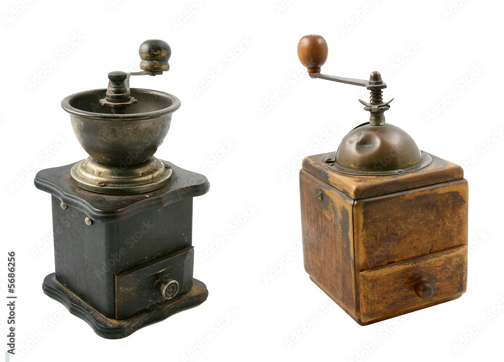 the set of two old coffe grinders the set of two old coffe grinders