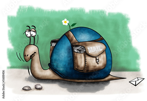 Εκτύπωση καμβά cartoon illustration of a slow snail with postal mail