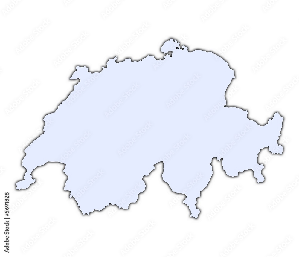Switzerland light blue map with shadow