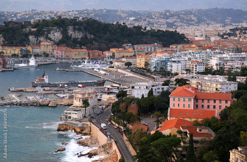 Aerial view of the Mediterranean city of Nice in French Riviera.