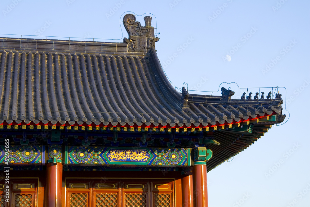 The beautiful Temple of Heaven in Beijing with moon The beautiful Temple of Heaven in Beijing with moon