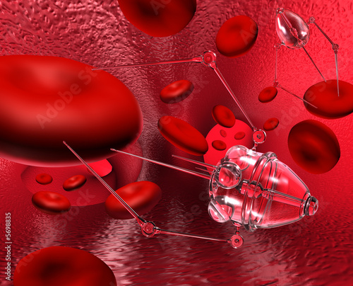 Translucent medical nanobots fixing blood cells photo