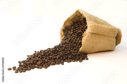 Burlap bag of coffee beans isolated